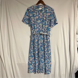 Vintage Leslie Fay Floral Blue Midi Dress